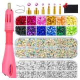 Worthofbest Hotfix Rhinestone Setter, Hot Fix Applicator Tool Bedazzler Kit with rhinestones, Kit, Hot Fixed Wand for Clothes Clothing Fabric Crafts, 5000 Pcs, AB Crystal, Clear, 3 Gems Sizes, Tips
