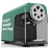 AFMAT Heavy Duty Electric Pencil Sharpener - 6 Holes, Auto Stop, for Artists & Classroom - 6-11mm Pencils, 7000 Sharpening Times, Save Pencils, Green