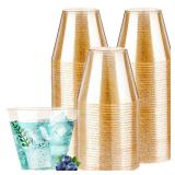 Goodluck 9 oz Gold Glitter Plastic Cups, Disposable Glitter Cups, Elegant Plastic Cocktail Glasses, Fancy Party Cups for Wedding, Birthday, Holiday