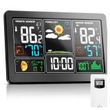 Weather Station Indoor Outdoor Thermometer Wireless Color Display Digital Temperature Humidity Monitor, Weather Thermometer Forecast Station with Atomic Clock and Adjustable Backlight