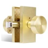 HIEMEY Privacy Gold Door Knob Interior, Satin Brass Door Knobs with Lock, Modern Round Door Handles for Bedroom Bathroom,Rectangle Rosette