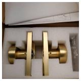 HIEMEY Privacy Gold Door Knob Interior, Satin Brass Door Knobs with Lock, Modern Round Door Handles for Bedroom Bathroom,Rectangle Rosette