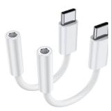 JXMOX USB Type C to 3.5mm Female Headphone Jack Adapter (2-Pack), USB C to Aux Audio Dongle Cable Cord for iPhone 16 Pro 15 Pro Max, Samsung Galaxy S23 S24 Ultra, Note 20, iPad Pro, MacBook, Pixel XL