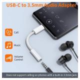 JXMOX USB Type C to 3.5mm Female Headphone Jack Adapter (2-Pack), USB C to Aux Audio Dongle Cable Cord for iPhone 16 Pro 15 Pro Max, Samsung Galaxy S23 S24 Ultra, Note 20, iPad Pro, MacBook, Pixel XL