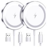 WRVVR for Apple Mag-Safe Charger 2 Pack, Magnetic Wireless Charger for iPhone 16 15 14 13 12 Pro Max Plus mini, 15W Fast Charging Pad, for Airpods 4/3/2/Pro, Strong Magnet, Silver