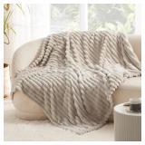 Bedsure Beige Throw Blanket for Couch - GentleSoft Cozy Soft Blankets for Women, Cute Small Fleece Throws for Girls, Linen, 50x60 Inches