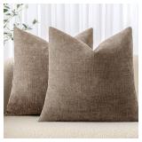 MIULEE Pack of 2 Decorative Throw Pillow Covers Soft Chenille Throw Pillows Solid Neutral Farmhouse Textured Cushion Covers for Couch Sofa Bedroom Living Room 20x20 Inch, Taupe Grey