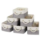 Temary Small Storage Baskets for Organizing 6Pcs Small Storage Bins, Decorative Collapsible Fabric Gift Baskets Empty for Home (White&Grey,11.8L x 7.9W x 5.3H inches)