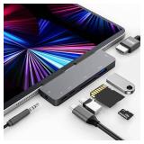iPad Pro USB C Hub Adapter for iPad Pro 2024 M4 M2 M1,7-in-1 Hub with 4K@60Hz HDMI,3.5mm Jack,USB3.0,PD 60W,SD/TF Card Slot, iPad Air 4/5,iPad mini 6,iPad pro 13 12.9 Accessories