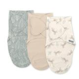 SwaddleMe by Ingenuity Monogram Collection Baby Swaddle, 100% Cotton, Improves Sleep & Calms Startle Reflex, 0-3 Months, Pocket Fold Design for Easy Changes, 1.0 TOG, 3-Pack - Born Free