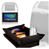 Lusso Gear Airplane Tray Table Cover with Pockets - Travel Essentials - Black Modern Linen - Portable Organizer & Tablet Holder - Airplane Travel Accessories & Road Trip Essentials