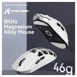 ATTACK SHARK R3 46g Superlight Magnesium Alloy Wireless Gaming Mouse, BT/2.4G/Wired Computer Mouse, 8KHz Polling Rate, PAW3395 26K DPI Sensor Programmable Mice Griptape for PC/Laptop/Mac (White)