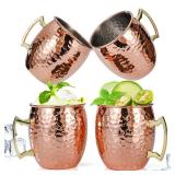 Amrules Moscow Mule Mugs Set of 4, 16 OZ Hammered Copper Cups with 304 Stainless Steel Lining and Gold Brass Handles, for Cold Drinks, Beer, Wine, Bars, Parties