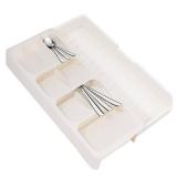Faridabio Kitchen Drawer Organizer Tray, Expandable Cutlery Silverware Organizer Storage Tray for Kitchen Drawer Flatware Spoons Forks, Creamy White
