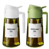 TrendPlain - 16oz Olive Oil Dispenser for Kitchen - 2 in 1 Olive Oil Dispenser and Oil Sprayer - Olive Oil Dispenser Bottle w/Stickers - Olive Oil Sprayer for Cooking 2Pcs White&Green (Light Blockage)