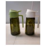TrendPlain - 16oz Olive Oil Dispenser for Kitchen - 2 in 1 Olive Oil Dispenser and Oil Sprayer - Olive Oil Dispenser Bottle w/Stickers - Olive Oil Sprayer for Cooking 2Pcs White&Green (Light Blockage)