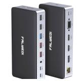 USB C Docking Station Dual Monitor, 16 in 1 Multiport Adapter Hub with Triple Display (2 HDMI, DP, VGA, 2 PD 100W & 18W, RJ45, USB C&A, SD/TF, Mic/Audio) Compatible for MacBook/Dell/HP/Lenovo Laptops