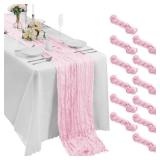 Bailarina 12 Pack Cheesecloth Table Runner 17x108 Inch Long Gauze Cheese Cloth 9ft Wrinkled Sheer Table Runner for Wedding Reception Birthday Party Table Decoration (Pink)
