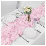 Bailarina 12 Pack Cheesecloth Table Runner 17x108 Inch Long Gauze Cheese Cloth 9ft Wrinkled Sheer Table Runner for Wedding Reception Birthday Party Table Decoration (Pink)