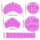Crown Fondant Silicone Molds, 3D Princess Crown Chocolate Molds, Crown Shaped Lace Cake Border Decorating Baking Molds for Wedding Birthday Cupcake Topper Candy Gum Clay Resin DIY Craft Set of 5 (1 mo