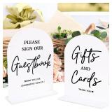 KOSKIMER 2Pcs Wedding Signs for Ceremony and Reception, 5x7' White Acrylic Wedding Reception Signs, Guest Book Sign with Stand, Cards and Gifts Sign'