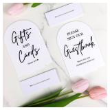 KOSKIMER 2Pcs Wedding Signs for Ceremony and Reception, 5x7' White Acrylic Wedding Reception Signs, Guest Book Sign with Stand, Cards and Gifts Sign'