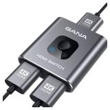 HDMI Switch 4k@60hz Splitter, GANA Aluminum Bidirectional HDMI Switcher 2 in 1 Out, Manual HDMI Hub Supports HD Compatible with Xbox PS5/4/3 Blu-Ray Player Fire Stick Roku