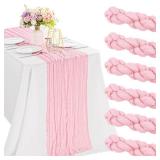 6 Pieces Pink 10FT Cheesecloth Table Runner Boho Gauze Fabric Table Runner Rustic Sheer Runner for Wedding Birthday Baby Shower Party Boho Table Decoration