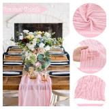 6 Pieces Pink 10FT Cheesecloth Table Runner Boho Gauze Fabric Table Runner Rustic Sheer Runner for Wedding Birthday Baby Shower Party Boho Table Decoration