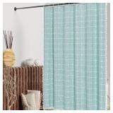 MitoVilla Teal Blue 36 x 72 Boho Small Stall Shower Curtain, Turquoise Narrow Cotton Linen Fabric Shower Curtains for Farmhouse Bathroom Decor, Half Size Cloth Shower Curtain Set with Hooks