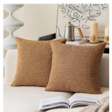 MANDIOO Pack of 2 Burlap Linen Throw Pillow Covers Woven Textured Modern Farmhouse Cushion Covers Pillowcase Decorative Couch Sofa Bed Living Room 22 x 22 Inch Deep Brown