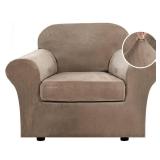 H.VERSAILTEX Rich Velvet Stretch 2 Piece Cover Chair Slipcover Sofa Cover Furniture Protector Couch Soft with Elastic Bottom Chair Couch Cover with Arms Width Up to 49 Inch(Chair, Camel)