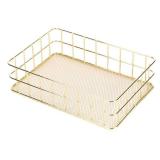 Gold Wire Mesh Basket, Iron Storage Tray Desktop Storage Baskets Gold Wire Basket Large Storage Bins for Home Kitchen Decoration, 9.6 X 6.5 X 2.6 In