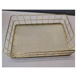 Gold Wire Mesh Basket, Iron Storage Tray Desktop Storage Baskets Gold Wire Basket Large Storage Bins for Home Kitchen Decoration, 9.6 X 6.5 X 2.6 In