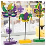 3 Pieces Mardi Gras Tiered Tray Decor Wood Set, Glitter Mardi Gras Table Decor, Rustic Mardi Gras Table Decorations for Party Home Room (Mardi Gras)