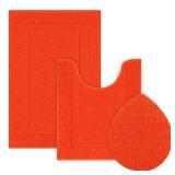 SHACOS Bathroom Rugs Sets 3 Piece with Toilet Lid Cover, 20x32'Bath Mat and 20'x24' U-Shape Contoured Toilet Mat Machine Washable Shaggy Absorbent Bath Rugs (Orange)'