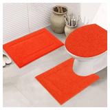 SHACOS Bathroom Rugs Sets 3 Piece with Toilet Lid Cover, 20x32'Bath Mat and 20'x24' U-Shape Contoured Toilet Mat Machine Washable Shaggy Absorbent Bath Rugs (Orange)'