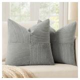 MIULEE Silver Grey Corduroy Pillow Covers Pack of 2 Boho Decorative Spliced Throw Pillow Covers Soft Solid Couch Pillowcases Cross Patchwork Textured Cushion Covers for Living Room Bed Sofa 18x18 inch