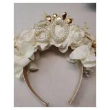 PartyforU Hairband - Handmade 50th Birthday Crown with Flowers and Pearls for Women