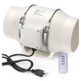 MEOZRI 4 Inch Duct Inline Ventilation Exhaust Fan with Remote Controller 296 CFM Duct Intake Fan High Efficiency Air Fan Copper Motor for Ducting Vents Bathroom Grow Tents Hydroponics