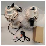 Reyokale Set of 2 Rustic Table Lamps for Living Room Bedroom, Farmhouse Vintage Nightstand Lamp with 2 USB Ports, Hollow Out Resin Lamp for End Table with Nightlight, Bulbs Included (Wash White). MISS