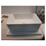 KES Bathroom Vessel Sink, Rectangular 16X12' White Vessel Sink for Bathroom Countertop, Bathroom Sink Above Counter, Rectangle Porcelain Ceramic Small Vanity Sink, BVS110S40'