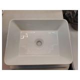 KES Bathroom Vessel Sink, Rectangular 16X12' White Vessel Sink for Bathroom Countertop, Bathroom Sink Above Counter, Rectangle Porcelain Ceramic Small Vanity Sink, BVS110S40'
