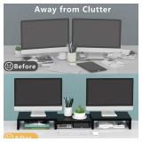 TAVR Dual Monitor Stand Riser Office Desktop Organizer Stand for 2 Monitors, Adjustable Length and Angle 3 Shelf, Extra Long Multifunctional Stand up to 43.3 fit Computer, Laptop, TV, Black. DAMAGED.'