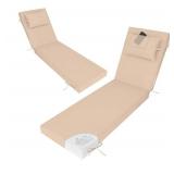Oversized Lounge Chair Cushions for Outside, 80 Lx26 W, Replacement Outdoor Chaise Cushions with Ties, Zipper, Waterproof Lounge Chair Pads for Patio Pool Furniture, NO PILLOW AND THE TOP CUSHION DOES