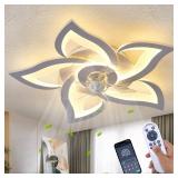 HuixuTe Ceiling Fan with Lights Remote Control, 3 Colors, 6 Speeds, 24 Geometric Bladeless Ceiling Fan, White Low Profile Ceiling Fan with Light for Kitchen Bedroom'