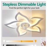 HuixuTe Ceiling Fan with Lights Remote Control, 3 Colors, 6 Speeds, 24 Geometric Bladeless Ceiling Fan, White Low Profile Ceiling Fan with Light for Kitchen Bedroom'