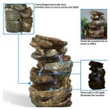 Sunnydaze 10.5-Inch Indoor Electric Tabletop Fountain with LED Lights - Electric Submersible Pump - Polyresin and Fiberglass Brown