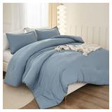 Litanika Comforters Queen Size Set Grayish Blue, 3 Pieces Lightweight Solid Bedding Comforter Set, All Season Fluffy Bed Set (90x90In Comforter & 2 Pillowcases)