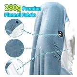 Touchat Shark Blanket Hoodie Onesie, Wearable Blanket Hoodie Adult, Warm Flannel Throw Tail Sleeping Bag, Cartoon Costume Onesie Funny Gifts for Adults (Blue, XL)